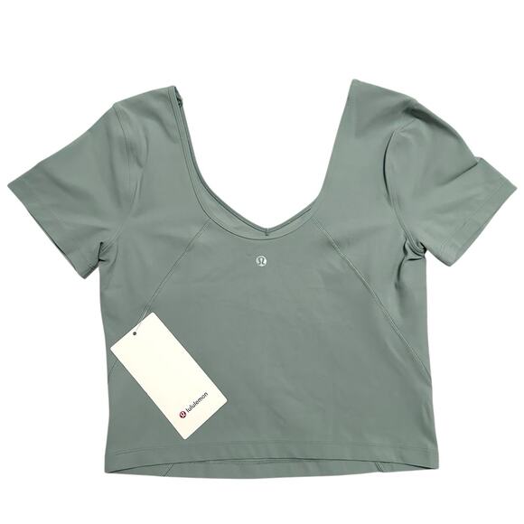 Lululemon Align Nulu Cropped Tee Silver Blue Size 8 Slim Fit - Picture 2 of 9